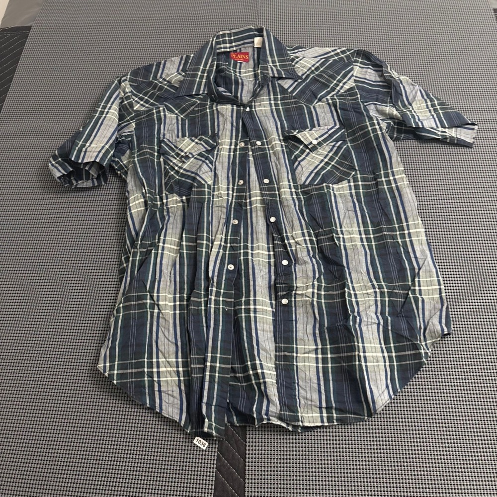 Ely Plains Mens Blue Plaid Short Sleeve Western Pearl Snap Shirt Large Cowboy